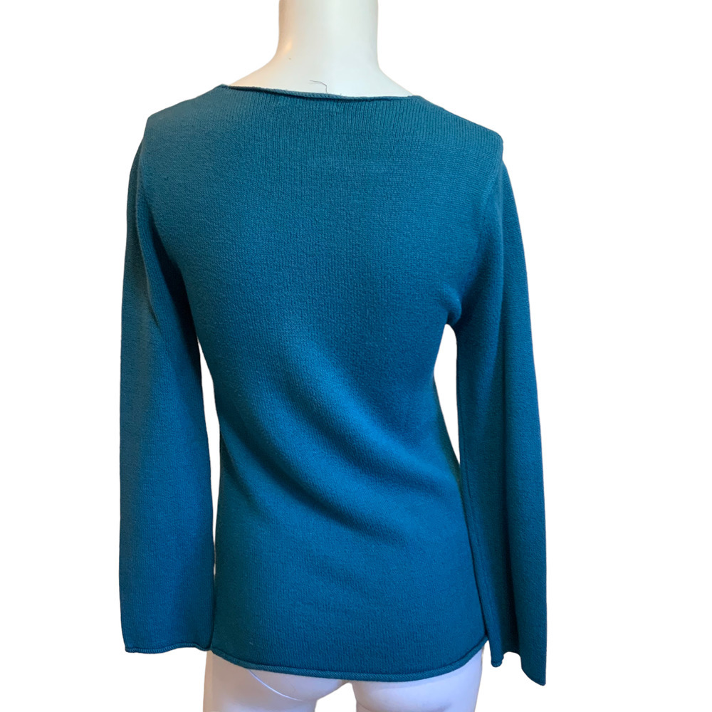 Citron Santa Monica Green Embroidered V-Neck Sweater sz S - Picture 3 of 4
